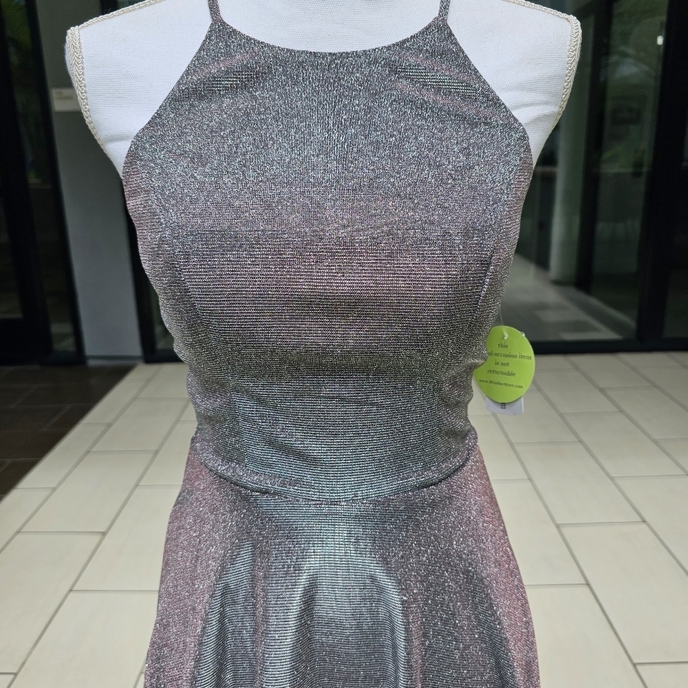Speechless ✦ Shimmer Party Dress ✦ Silver-Purple Color Shift Fit & Flare Sz 3 - Picture 6 of 17